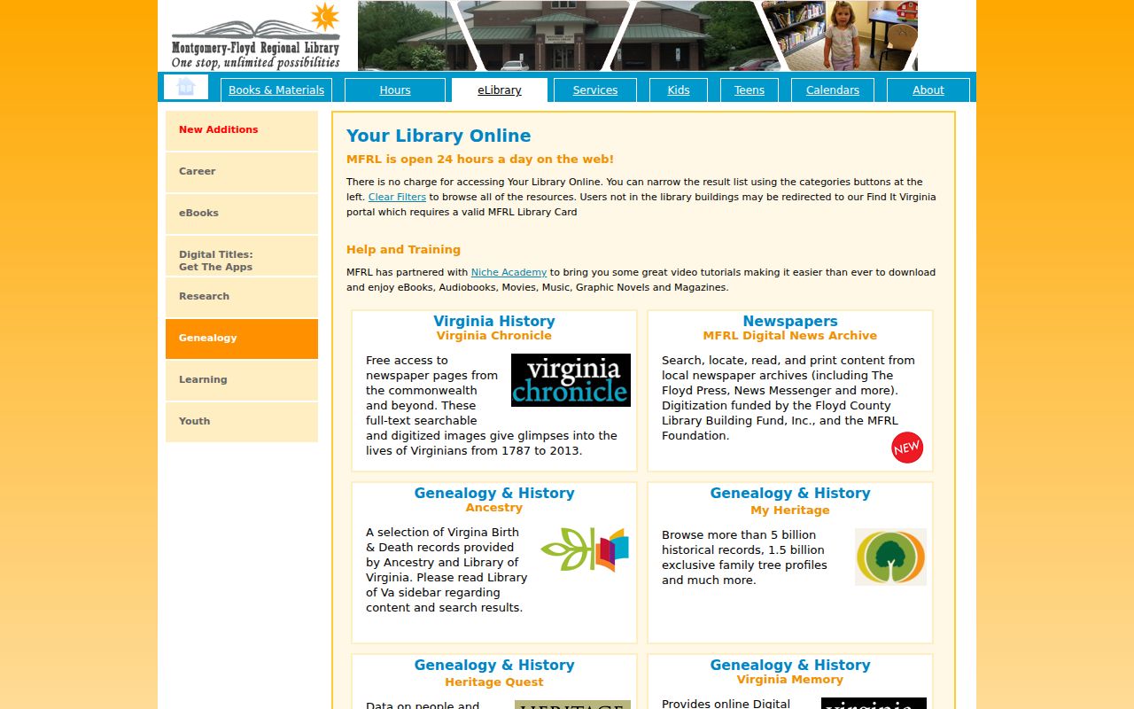 Blacksburg residents directory Montgomery Floyd Regional Library genealogy resources