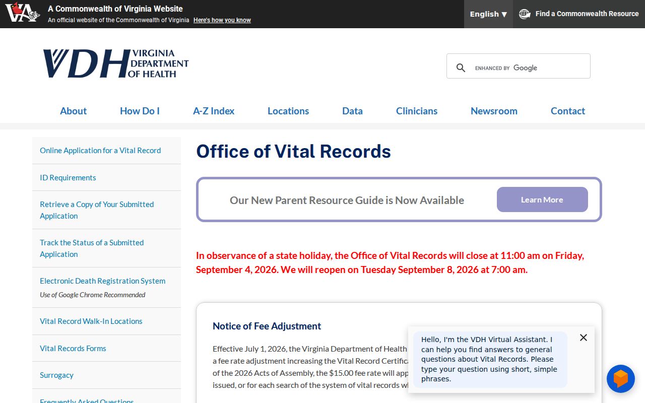 Blacksburg residents directory Virginia vital records access information