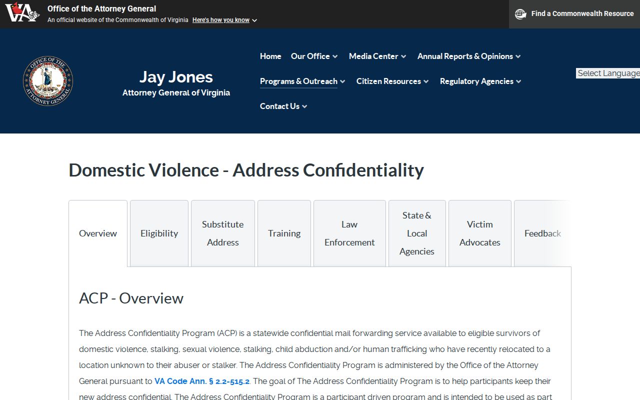 Blacksburg residents directory Virginia address confidentiality program information